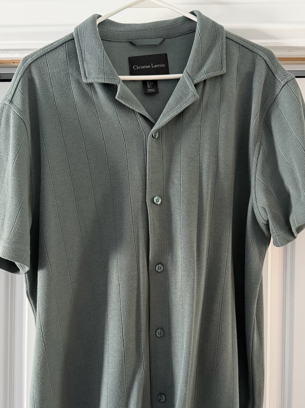 Christian Lacroix Men's Short Sleeve Button-Up Knit Polo Shirt - Slate Green
